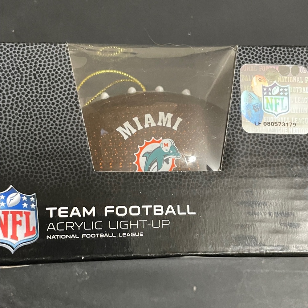 NFL Miami Dolphins acrylic Light-Up Football ornament. Officially Licensed